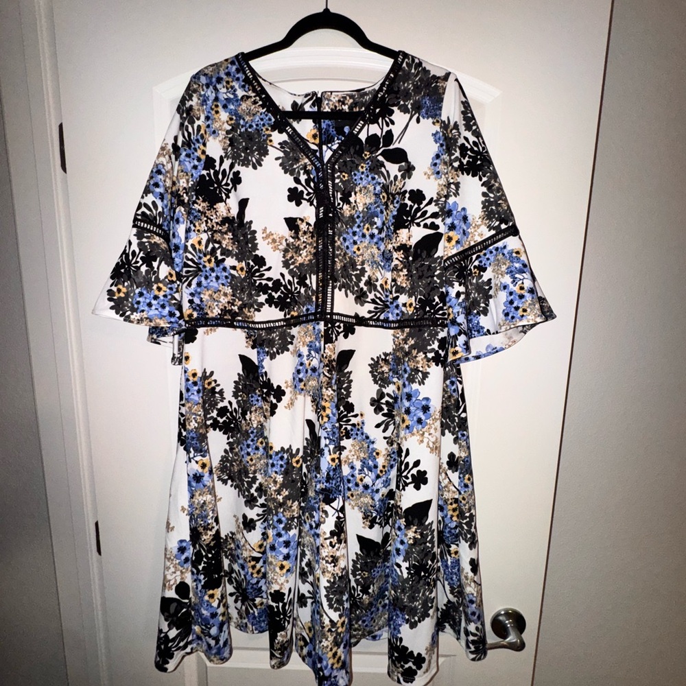 Lane Bryant Black and Blue Floral Blouse